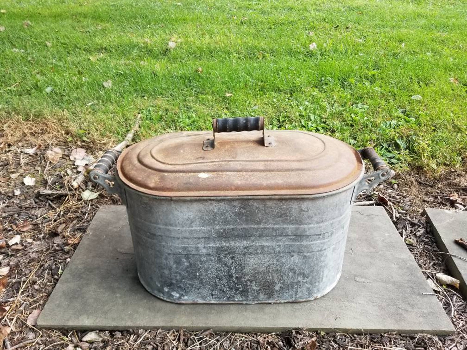 Antique Galvanized Boiler Tub with Lid Vintage Wash Tub Etsy