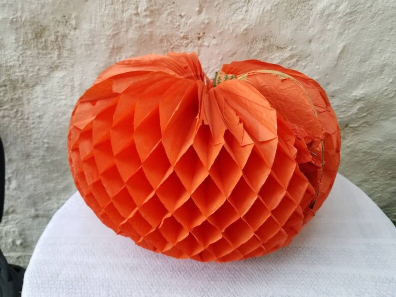 Vintage Orange Crepe Paper Pumpkin Halloween Decoration Etsy