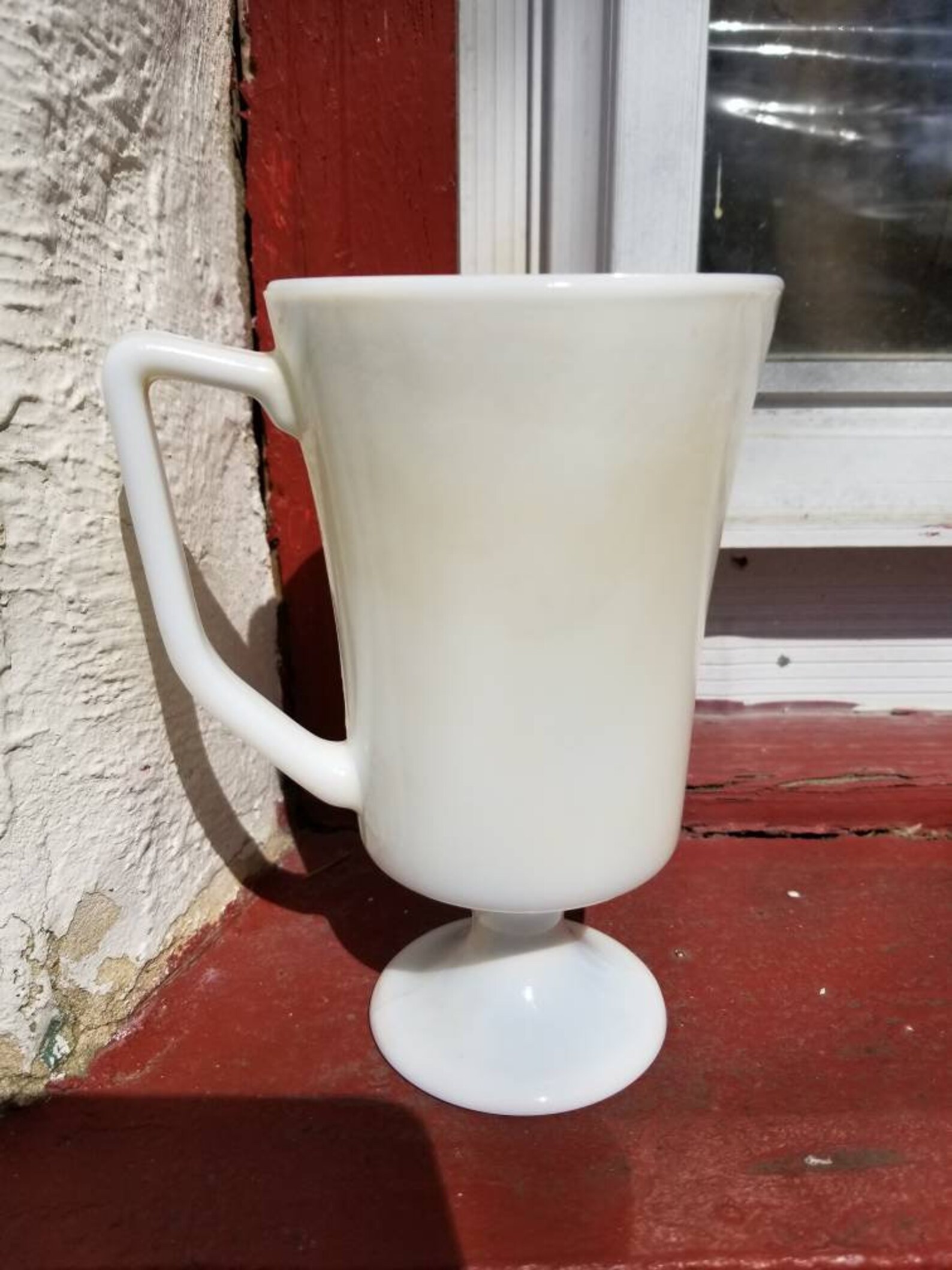Vintage Milk Glass Irish Coffee Mug Tall Pedestal Stemmed Etsy