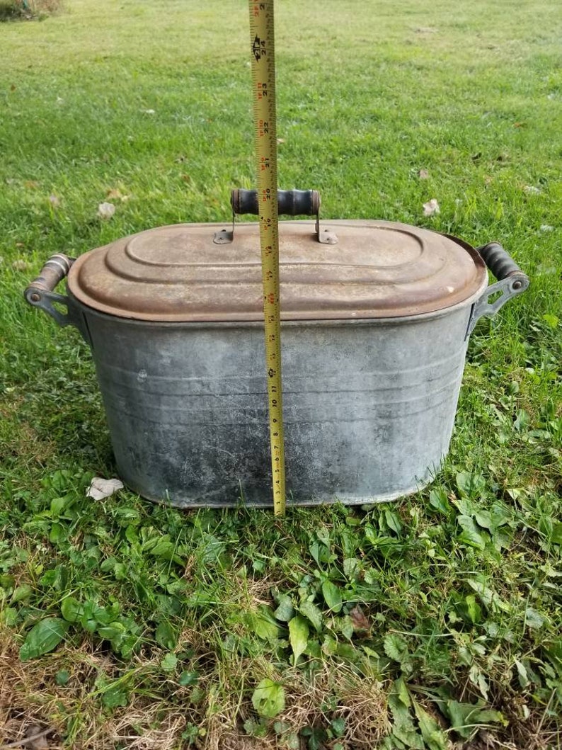 Antique Galvanized Boiler Tub with Lid Vintage Wash Tub Etsy
