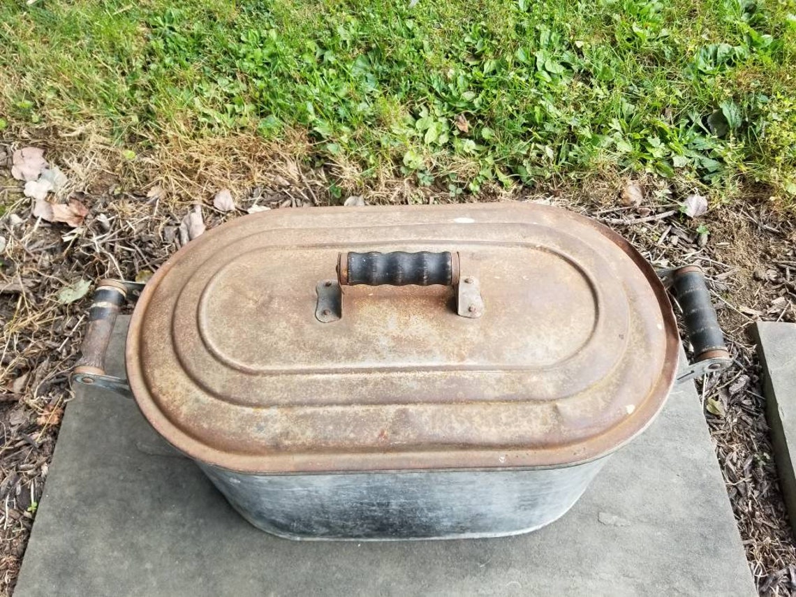 Antique Galvanized Boiler Tub with Lid Vintage Wash Tub Etsy