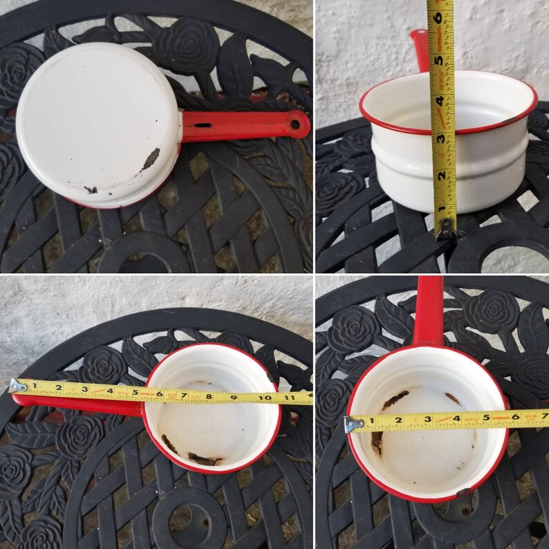 Vintage Red Small Enamel Bowl CHOICE OF: Enamel Saucepan Pot /& Black Enamelware or Small Enamel Ware Flat Frying PanSaucepan White