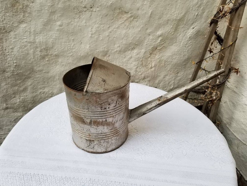 Galvanized Watering Can Long Spout No Handle Metal Vintage Etsy