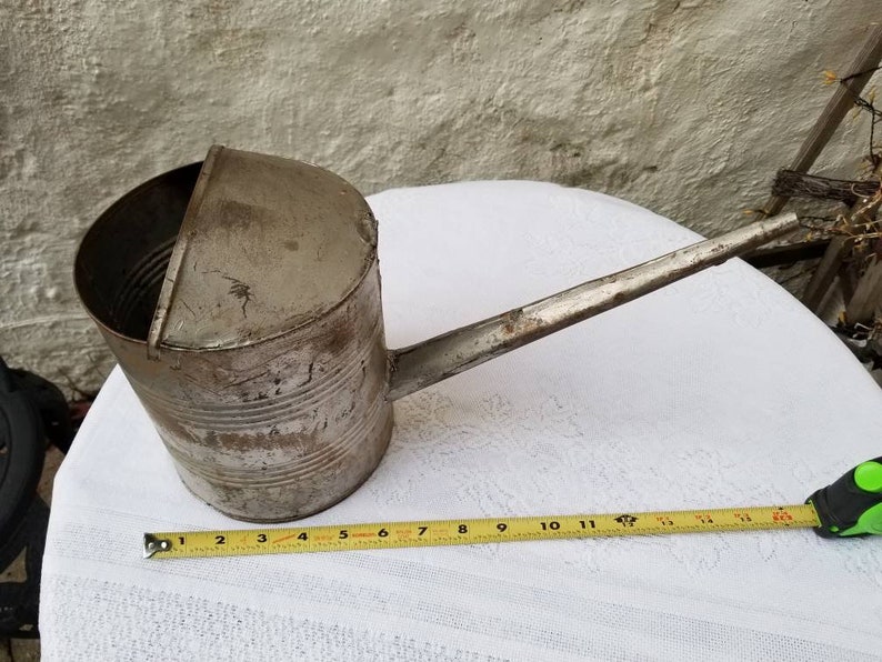 Galvanized Watering Can Long Spout No Handle Metal Vintage Etsy