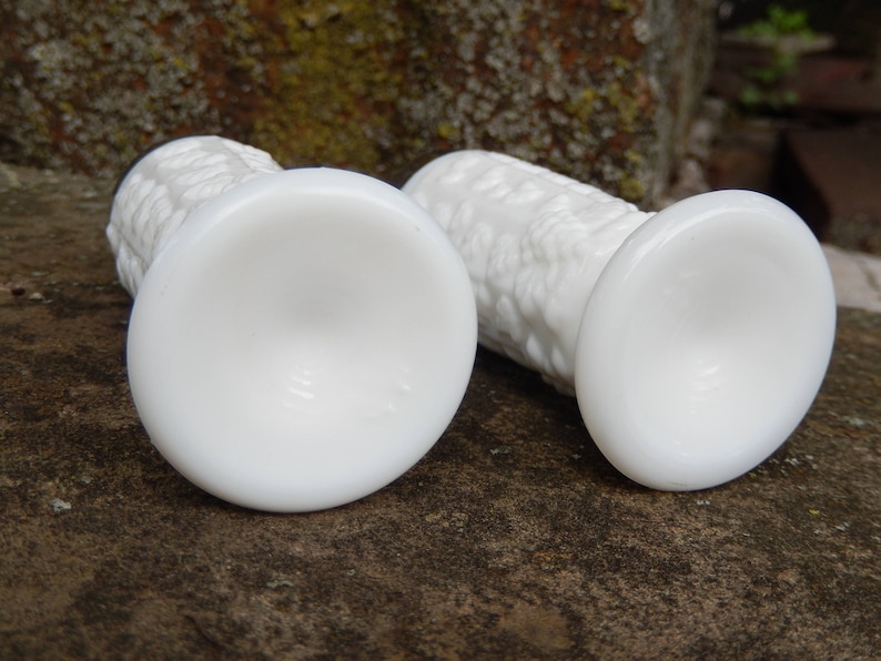 Vintage Kitchen Cottage Farmhouse Decor Paneled Grapes and Leaves Pattern Westmoreland Milk Glass Salt and Pepper Shakers RascalsRarities