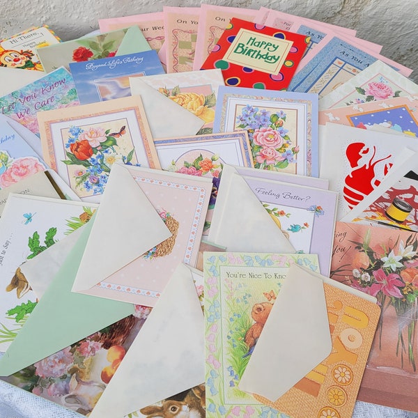 Vintage Greeting Card Lot of 34, Assorted Cards, New Baby, Wedding, Get Well Soon, Thinking of You, Birthday, Sympathy