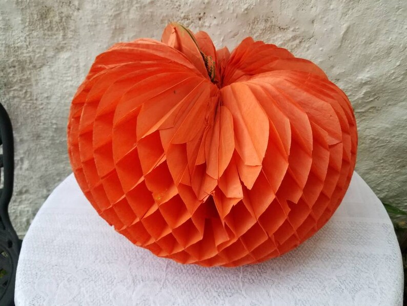 Vintage Orange Crepe Paper Pumpkin Halloween Decoration Etsy