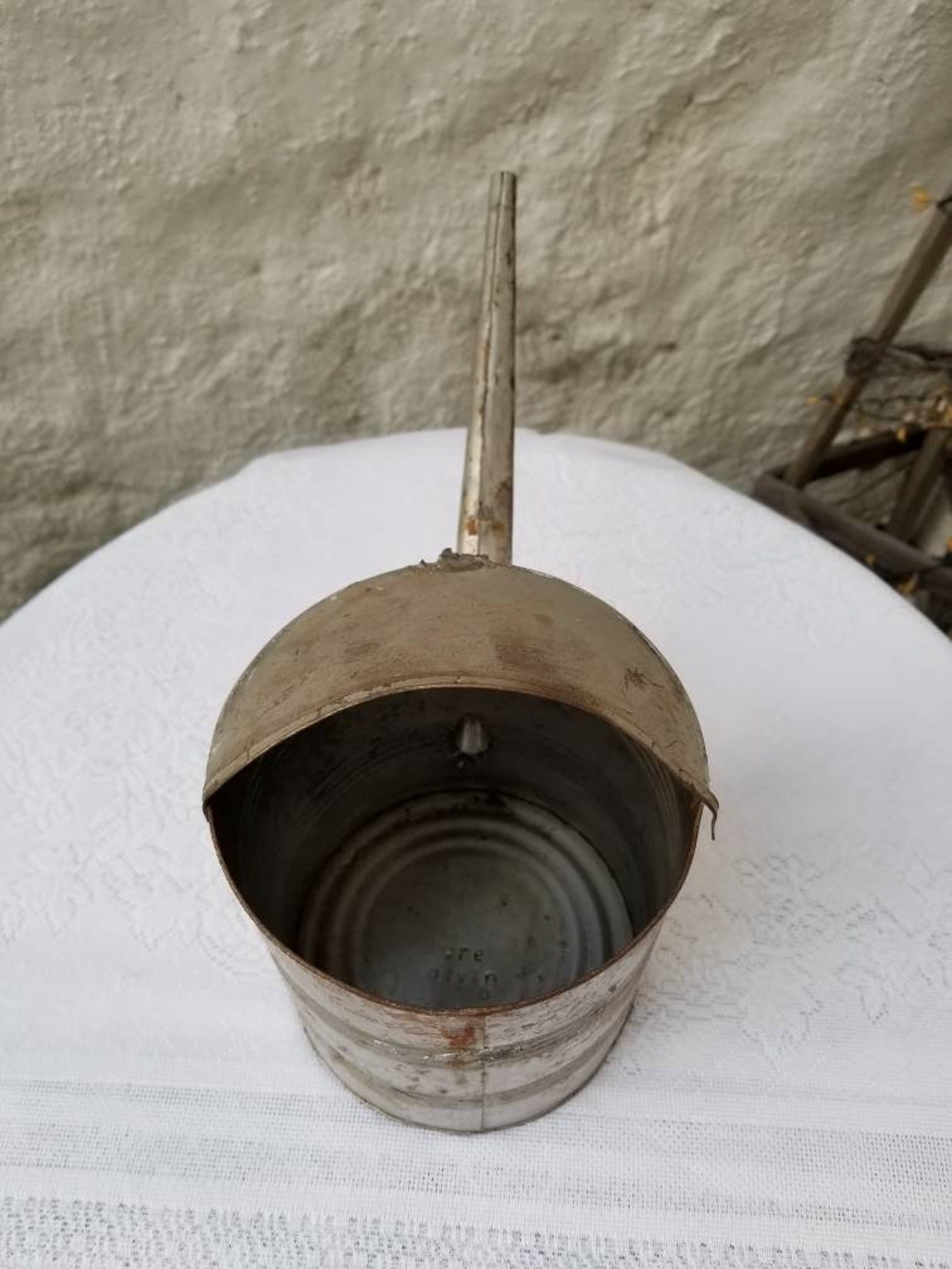 Galvanized Watering Can Long Spout No Handle Metal Vintage Etsy