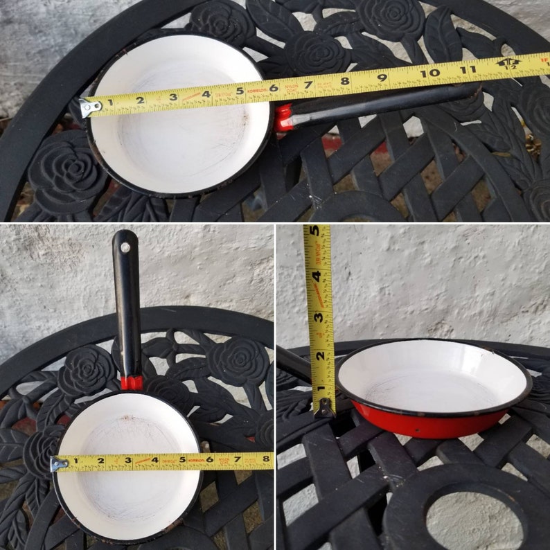 Vintage Red Small Enamel Bowl CHOICE OF: Enamel Saucepan Pot /& Black Enamelware or Small Enamel Ware Flat Frying PanSaucepan White
