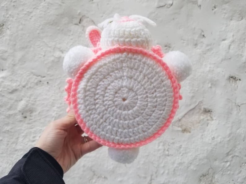 1 Pink Crochet Egg 2 Plastic Easter Eggs Vintage White and Pink Crochet Easter Bunny Basket with 3 Felt Easter Bunny Rabbit Picks Grass