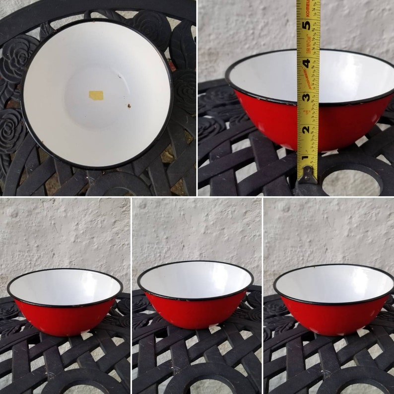 Vintage Red Small Enamel Bowl CHOICE OF: Enamel Saucepan Pot /& Black Enamelware or Small Enamel Ware Flat Frying PanSaucepan White