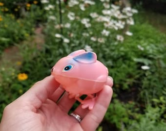 Easter Unlimited Mechanical Wind Up Pink Plastic Hopping Jumping Bunny Rabbit, Hong Kong, Mid-century Toys, Vintage Easter Decoration