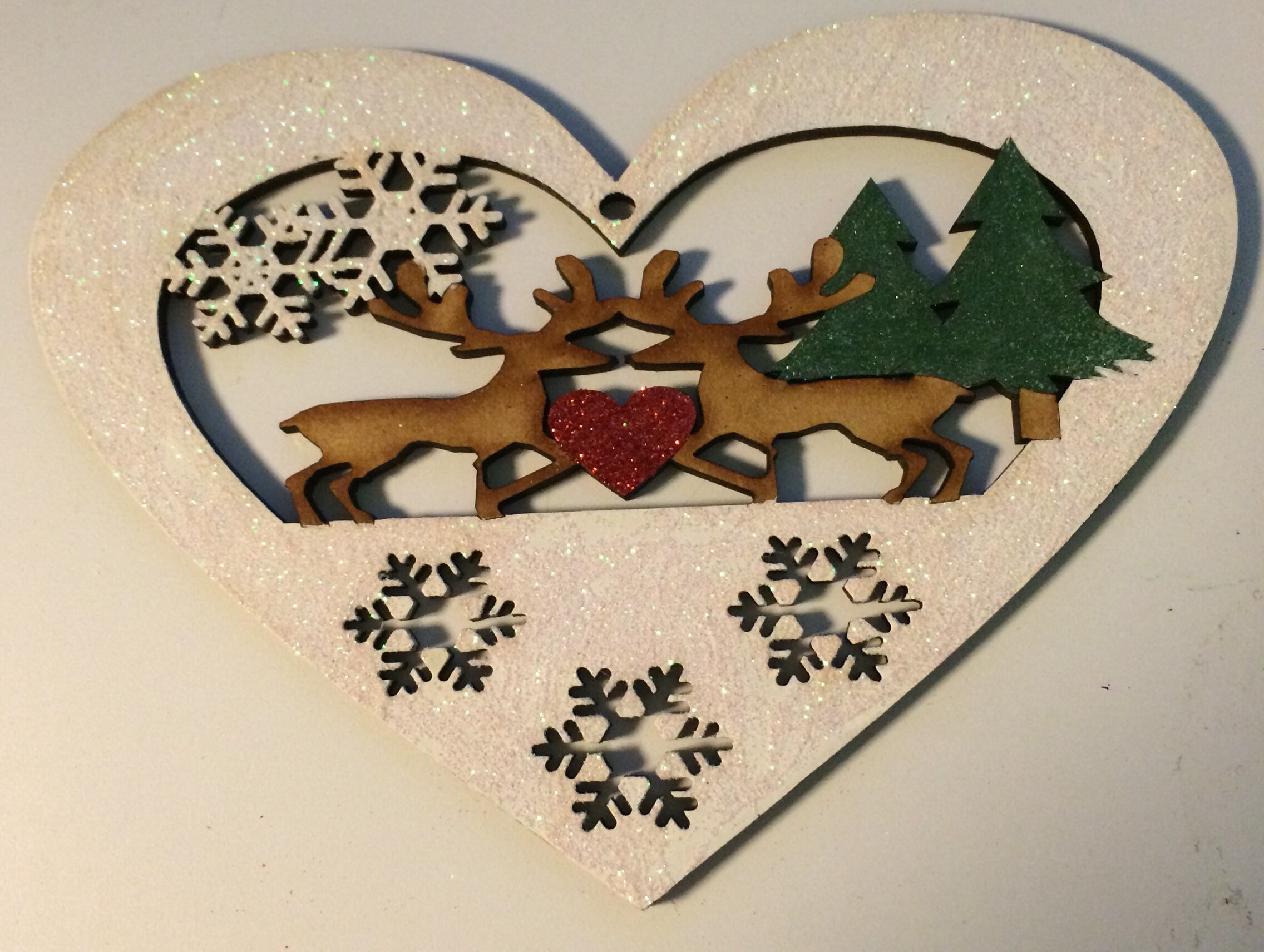 Christmas Reindeer Heart Scene Decoration Glittery Festive Etsy UK