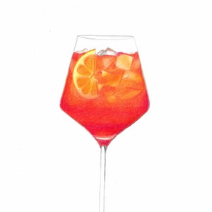 Aperol Spritz kleurpotlood Art Print, Cocktail Art, minimalistisch, Color Pop Wall Art, Hand getrokken originele Art Print, Orange Bar Cart Decor