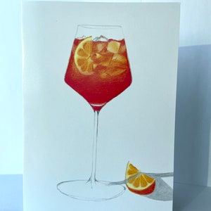 Aperol Spritz glänzende Papierkarte, blanko innen, Original Kunstwerk, individueller Verkauf mit naturbelassenem Umschlag, Frauenbesitz Kleinunternehmer