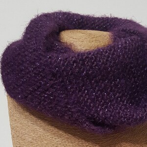 Gift idea. Handmade scarf, purple wool neck warmer with lurex, winter wool scarf, neck warmer.