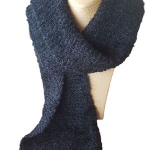 Handmade Scarf, Wide Wool Shawl, Black Long Scarf with Lurex, Winter Wool Scarf, Knitted Neck Warmer