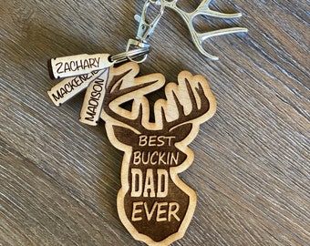 Best Buckin Dad Keychain, Fathers Day Gift, Best Buckin Papa, Deer Head, Personalized Fathers Day Gift, Laser Engraved, Bonus Dad