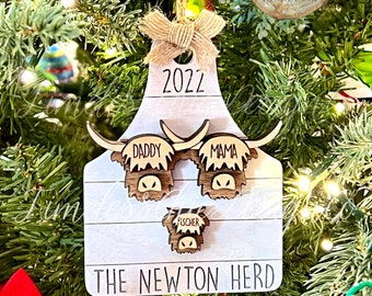 Décoration de Noël personnalisée famille vache Highland