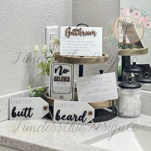 Bathroom Tiered Tray, Bathroom Tier Tray Decor, 2 Tier Tray, Bathroom Signs, Tiered Tray Decor, Bathroom Decorations, Powder Room Decor