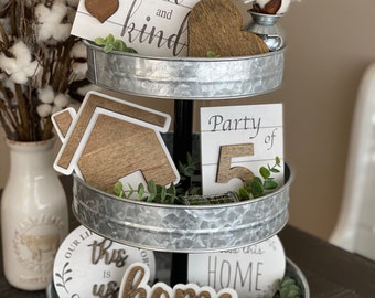 Home Tiered Tray, Home Tier Tray Decor, Family Tiered Tray, Farmhouse Decor For Tiered Tray, Mini Wood Signs, 3 Tiered Tray, This Is Us