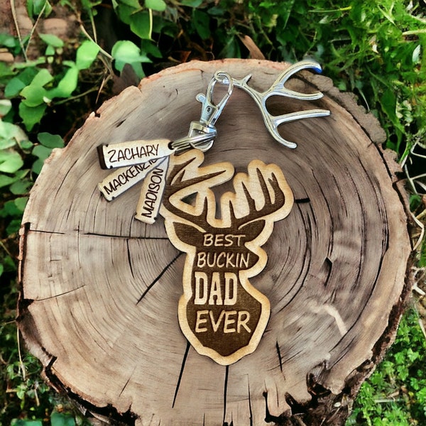 Best Buckin Dad Keychain, Fathers Day Gift, Best Buckin Papa, Deer Head, Personalized Fathers Day Gift, Laser Engraved, Bonus Dad