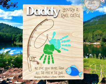 Fathers Day handprint sign, fish DIY handprint sign, sign for fishing lover, Father’s Day gift, Birthday Gift, Wall Decor, Man Cave Decor