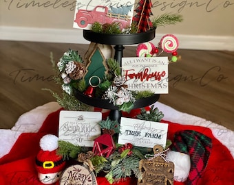 Christmas Tiered Tray, Farmhouse Tiered Tray, Country Christmas Decor, Farmhouse Christmas, Christmas Tier Tray, Tiered Tray Signs