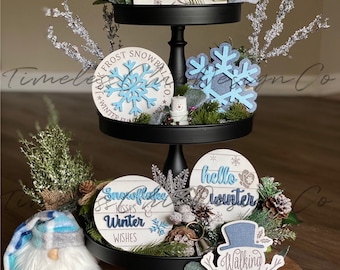 Christmas Tiered Tray, Winter Tiered Tray, Winter Tier Tray, Christmas Tier Tray, Mini Signs, Holiday Tiered Tray, Snowman, White Christmas