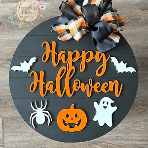 Halloween door sign, Happy Halloween door hanger, 3D door sign, Happy Halloween sign, Home decor, Sign for front door, Shiplap door hanger