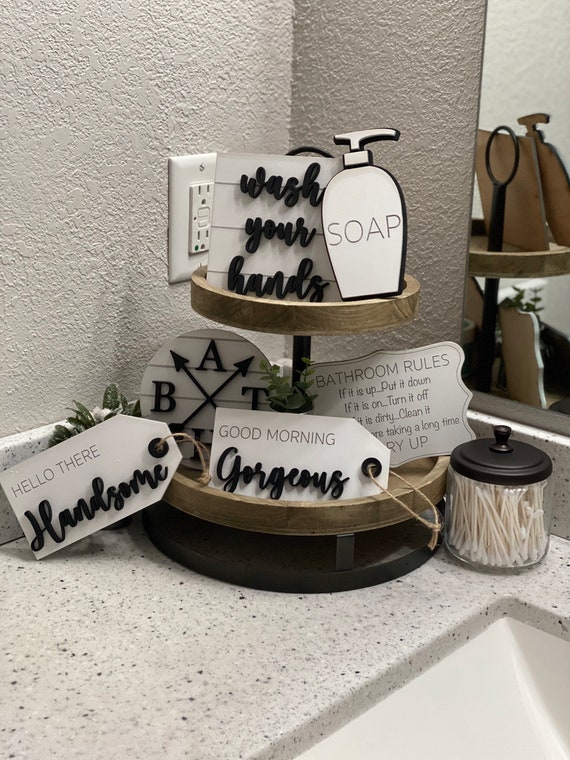 Bathroom Tiered Tray Bathroom Tier Tray Decor 2 Tier Tray Etsy