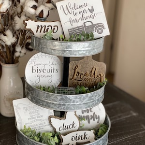 Farmhouse Tiered Tray Signs: Rustic Mini Wood Decor