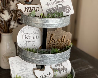 Farmhouse Tiered Tray Signs: Rustic Mini Wood Decor