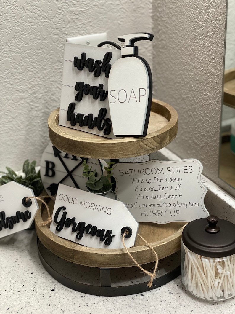 Bathroom Tiered Tray Bathroom Tier Tray Decor 2 Tier Tray Etsy