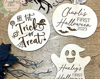 Personalized First Halloween Photo Prop: Natural Wood Sign