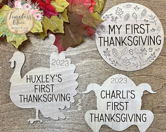 Personalized Baby's First Thanksgiving Photo Prop: Natural Wood Sign