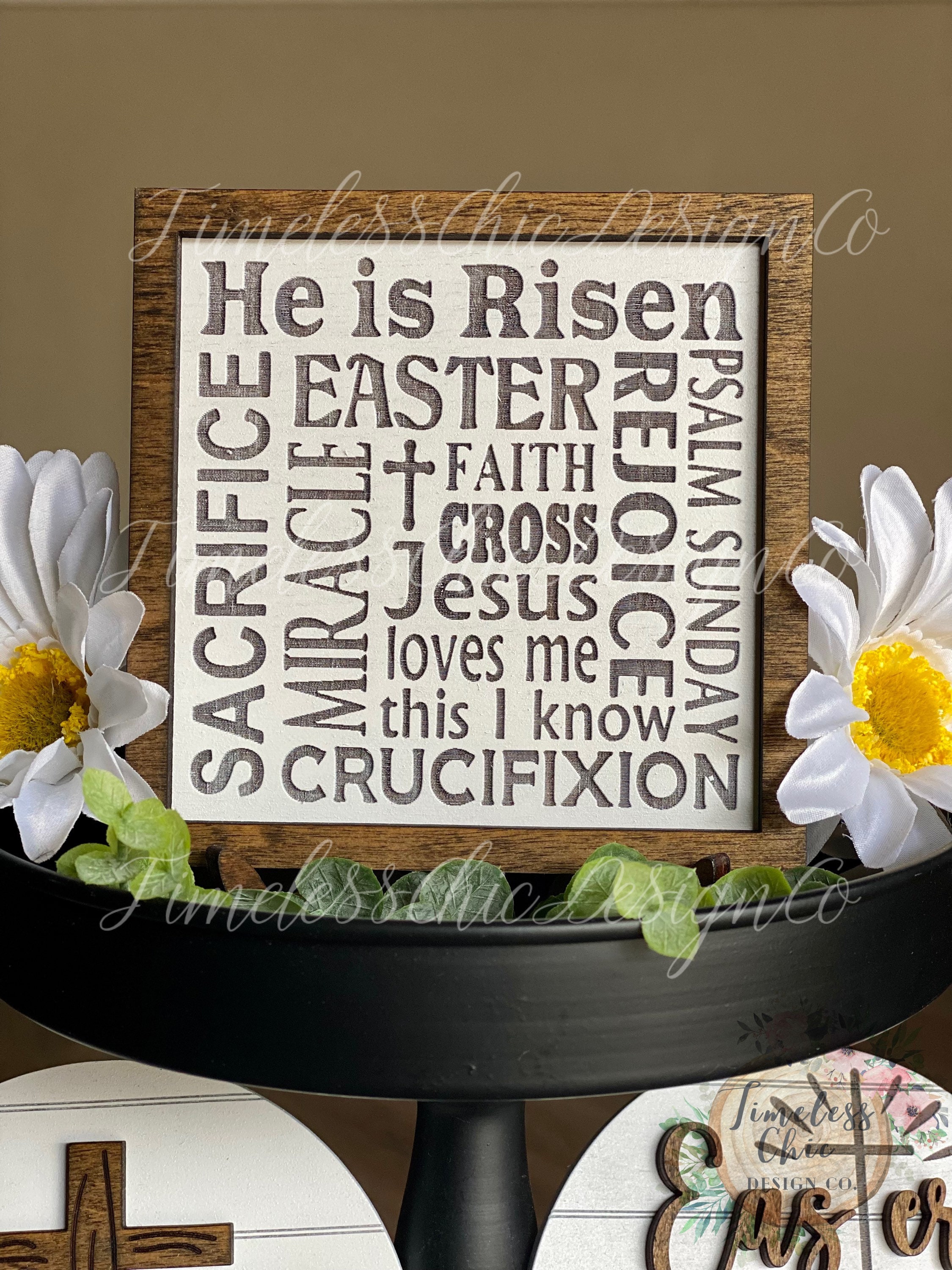 Easter Tiered Tray, Easter Tier Tray, Easter Decor, He Is Risen, Religious Easter Decor, Tier Tray Decor, Mini Wood Signs, 3D Signs, Easter