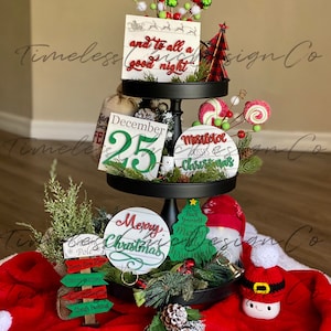 Christmas Tiered Tray, Christmas Decor, Farmhouse Christmas, Christmas Tier Tray, Mini Signs, North Pole, Tier Tray Decor, Tiered Tray Signs