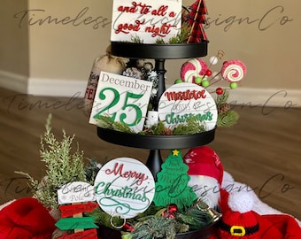 Christmas Tiered Tray, Christmas Decor, Farmhouse Christmas, Christmas Tier Tray, Mini Signs, North Pole, Tier Tray Decor, Tiered Tray Signs