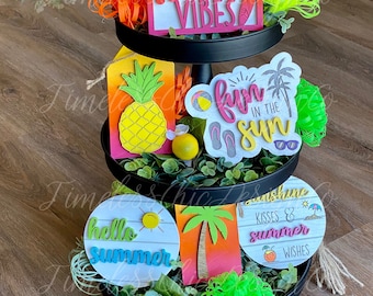 Summer Tiered Tray Decor, Summer Tier Tray, Summer Decor, Summer Signs, Tier Tray Decor, Beach Tiered Tray, Beach Decor, 3 Tier Tray