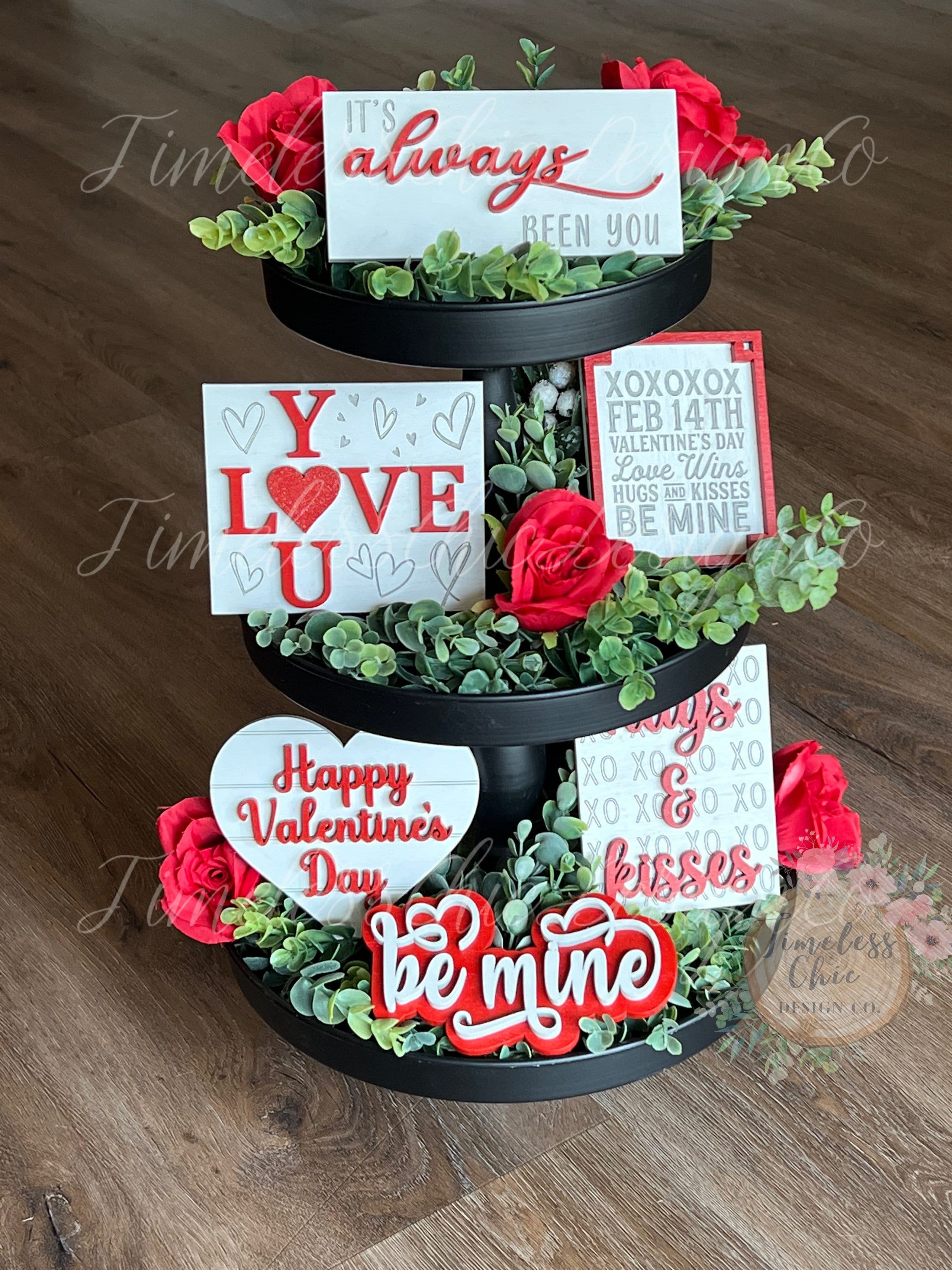 Valentine’s Day Tier Tray Decor, Valentine’s Day Tiered Tray Signs