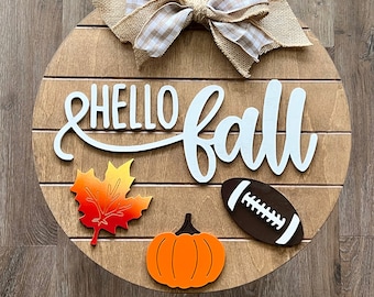 Hello Fall Door Hanger: 3D Autumn Sign, Shiplap Decor