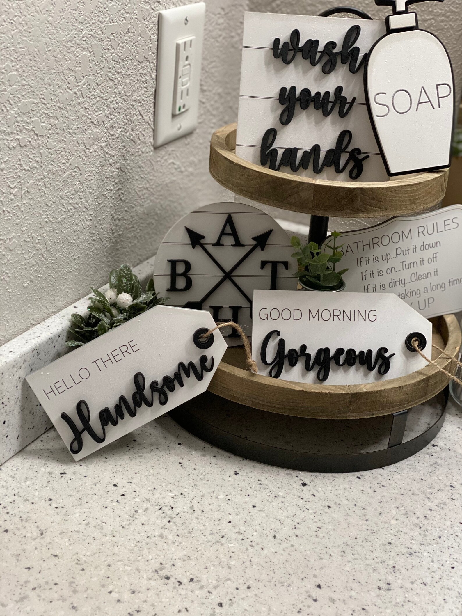 Bathroom Tiered Tray Bathroom Tier Tray Decor 2 Tier Tray Etsy