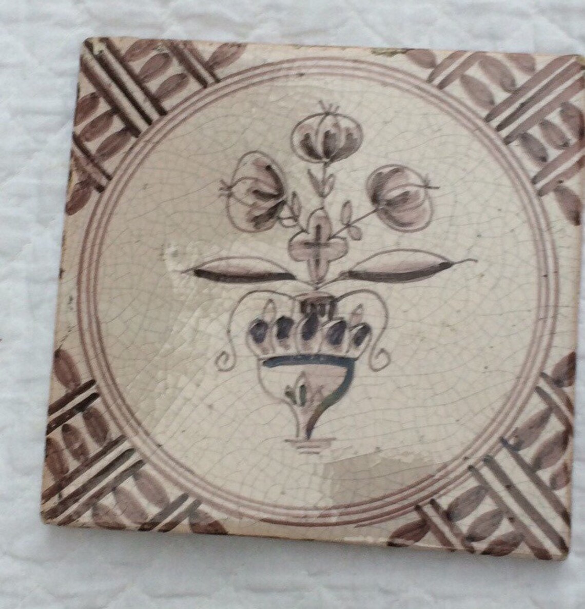 Antique Delft Tile Dutch manganese tile original Dutch tile Etsy