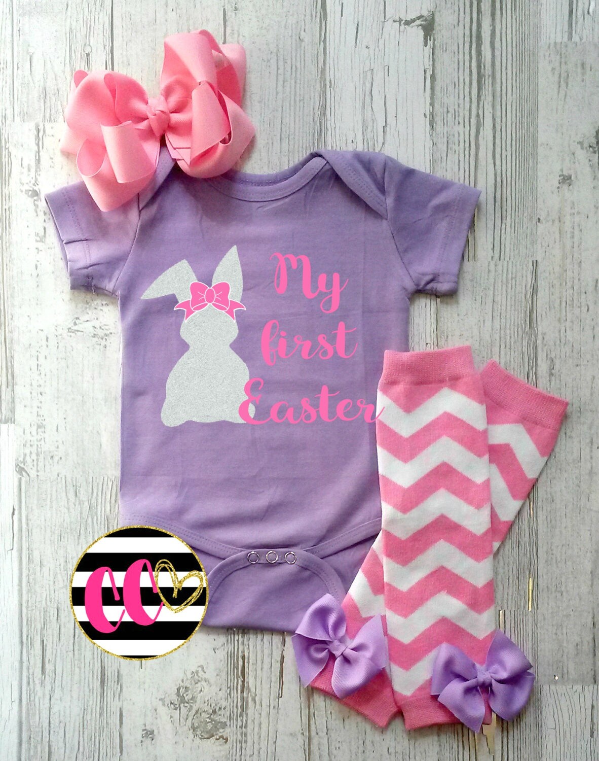 Baby girls first easter outfit. pink and lavender set. double Etsy