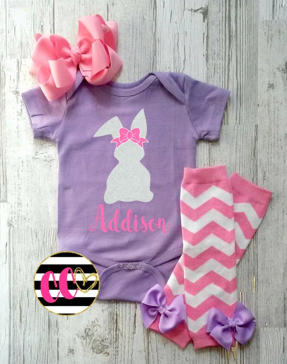 Baby girls personalized easter bunny outfit. double stacked Etsy