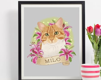Custom Hand drawn Tattoo Style Pet Portrait Illustration // Outline for Tattoo // DIGITAL - POSTER - CANVAS Pet Portrait // #TPP020