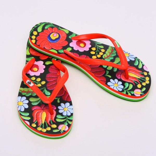 Hungarian Matyo Embroidery Flip Flop (printed surface)