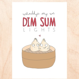 DIM SUM LIGHTS - Cartão de amor fofo - Cartão de dia dos namorados fofo - Cartão de amor fofo - Cartão de trocadilho de comida - Cartão de amor Punny