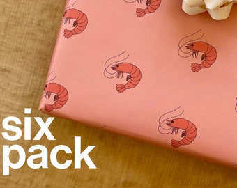 SIX PACK - Pink Prawn Gift Wrap - Birthday Wrapping Paper - Christmas Wrapping Paper